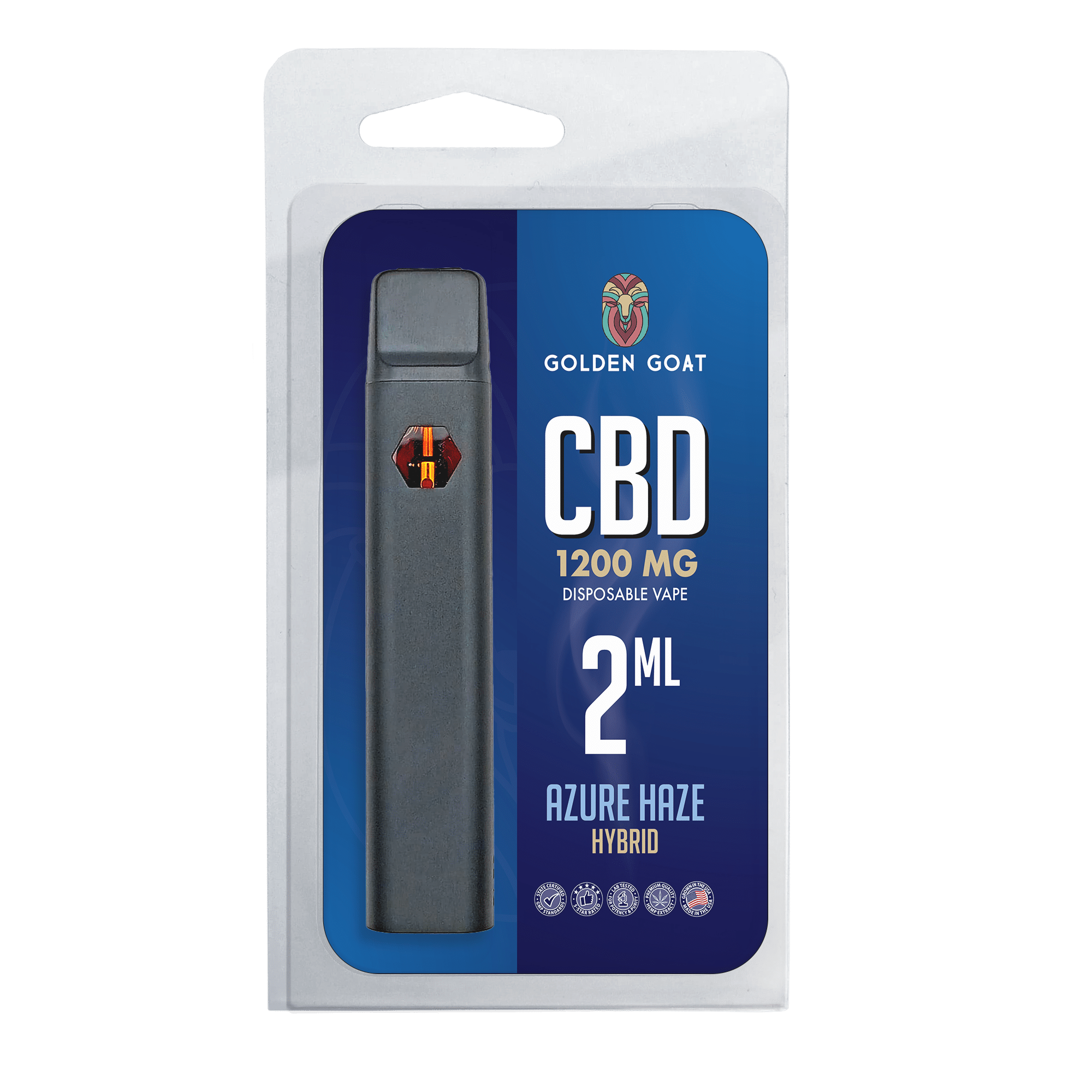 Golden Goat Cbd Rechargeable Vape Device 1200mg Azure Haze Hybrid