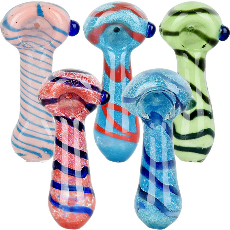 Bold Striation Glass Spoon Pipe - 3.5" / Colors Vary - Headshop.com