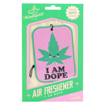 Wood Rocket Car Air Freshener - I Am Dope / Mint Scent / 4"x3"