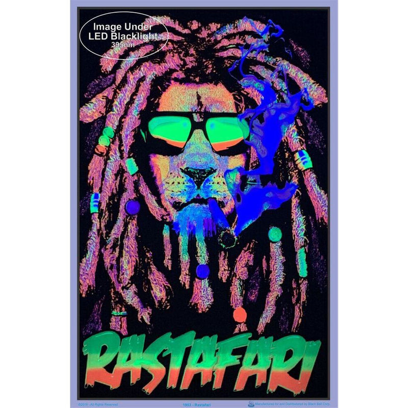 Rastafari Lion Flocked Blacklight Poster - 23"x35"