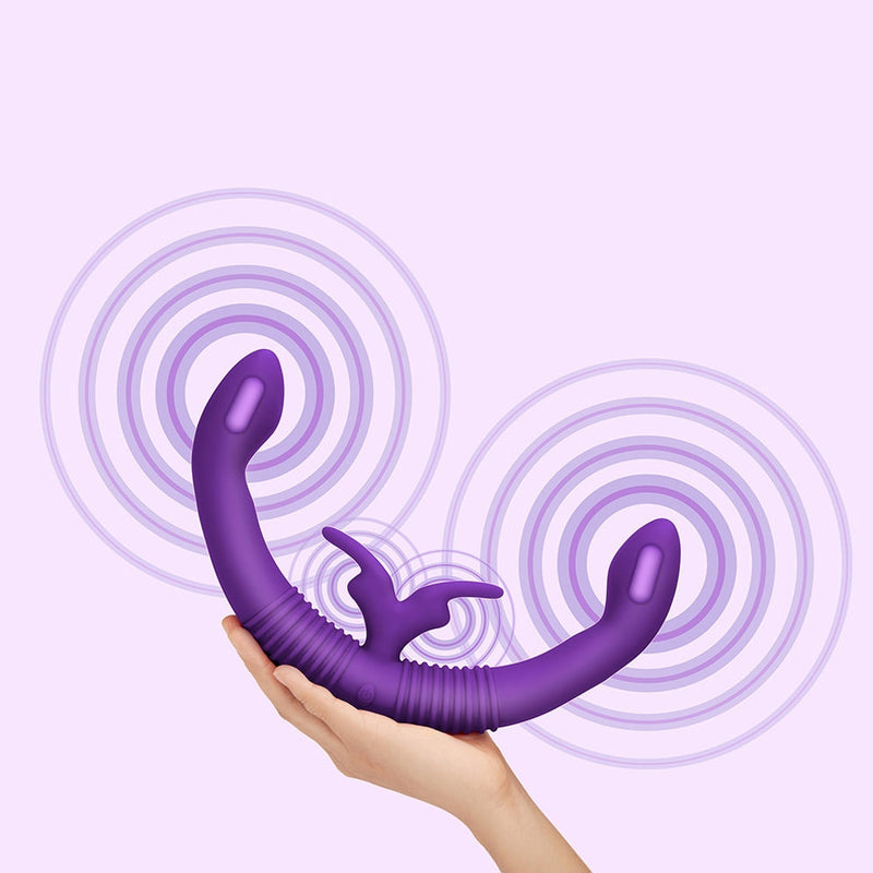 Together Couples Toy Remote-Controlled Dual Ended Rabbit Vibrator Purple