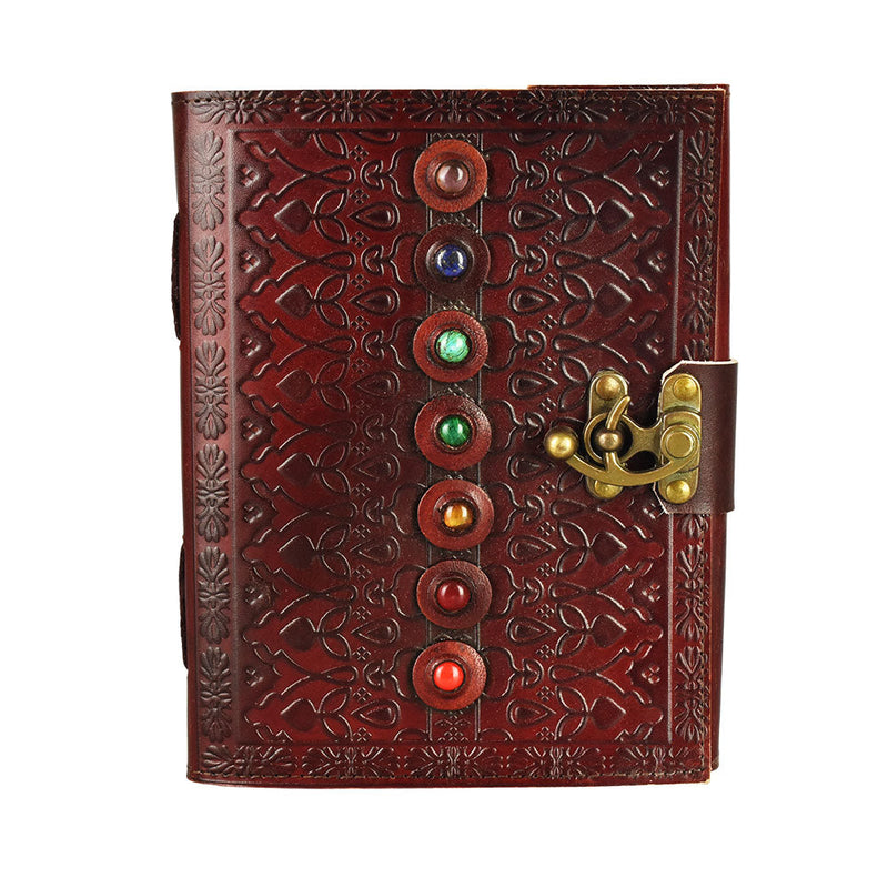 Chakra Stones Leather Journal w/ Clasp - 6"x8" - Headshop.com