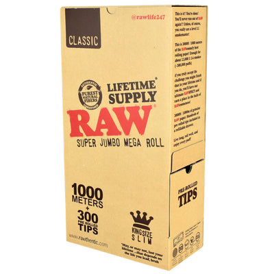 RAW Classic Super Jumbo Mega Roll -1000m/300 Tips/King Size Slim - Headshop.com