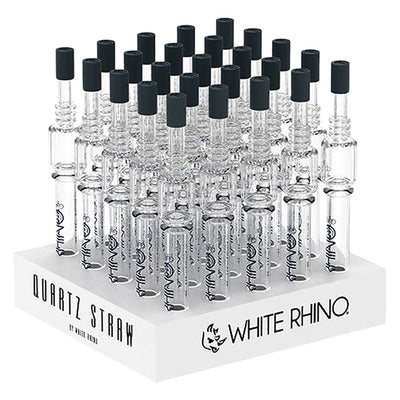 25CT DISPLAY - White Rhino Quartz Dab Straw V4 w/ Silicone Cap - 5"