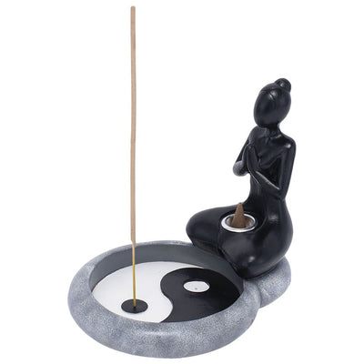 Fujima Yin Yang Yoga Backflow Cone Polyresin Incense Burner - 6" - Headshop.com