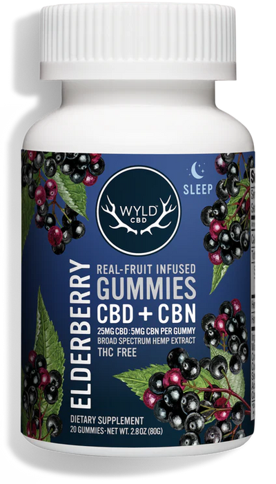 WYLD CBD Real Fruit Infused CBD + CBN Sleep Elderberry Gummies - Headshop.com