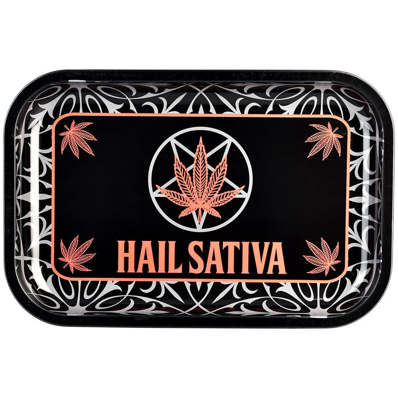 Hail Sativa Metal Rolling Tray - 11.25" x 7.5" - Headshop.com