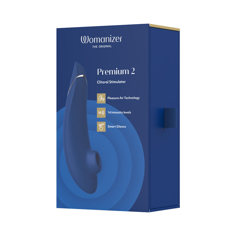 Womanizer Premium 2 Rechargeable Silicone Luxurious Pleasure Air Clitoral Stimulator Blueberry