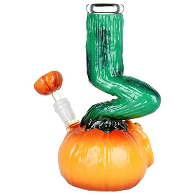 Bent Neck Scary Pumpkin Enamel On Glass Water Pipe - 10" / 14mm F - Headshop.com