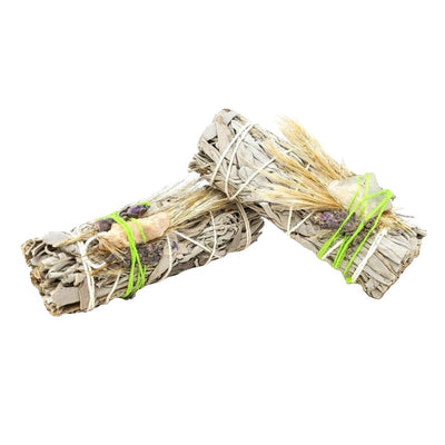 White Sage Floral Smudge Stick & Crystal Stone Bundle | 4"