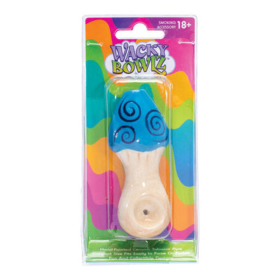 Wacky Bowlz Blue Swirl Mushroom Ceramic Pipe - 4" - Headshop.com