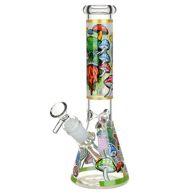 Monsters And Shrooms Glow Glass Beaker Water Pipe - 10" / 14mm F / Designs Vary - Headshop.com