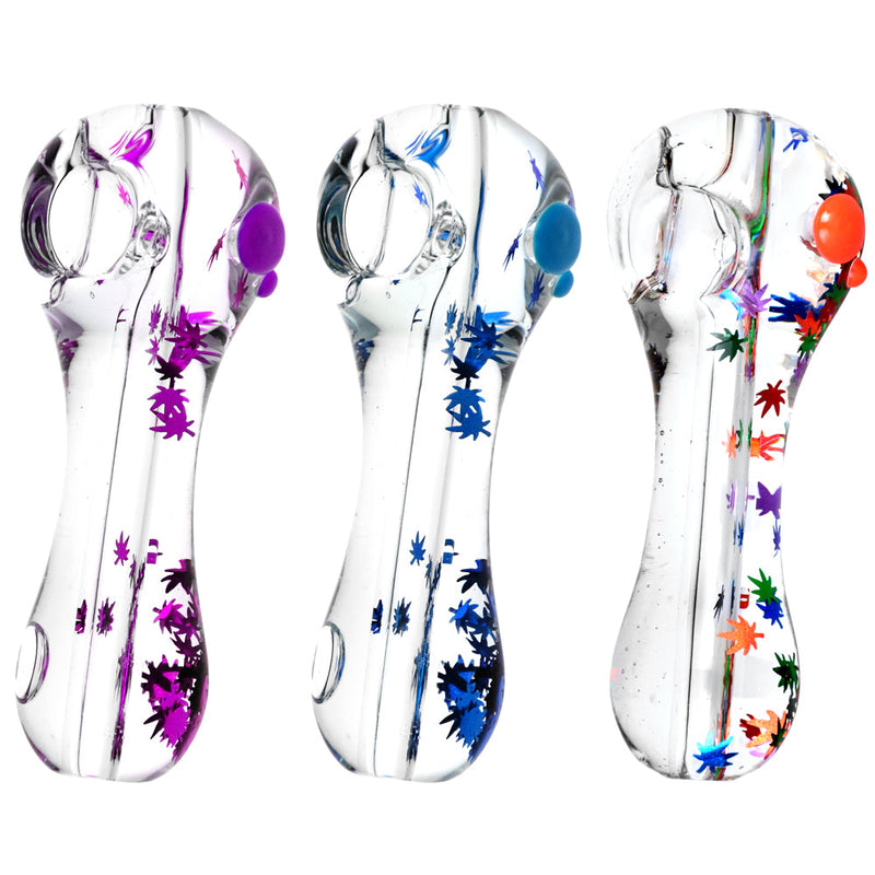 Freezable Glycerin Leaf Glitter Spoon Pipe- 4.5"/Colors Vary - Headshop.com