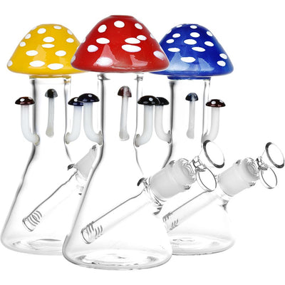 Marvelous Mushroom Melange Glass Water Pipe - 8.25" / 14mm F / Colors Vary