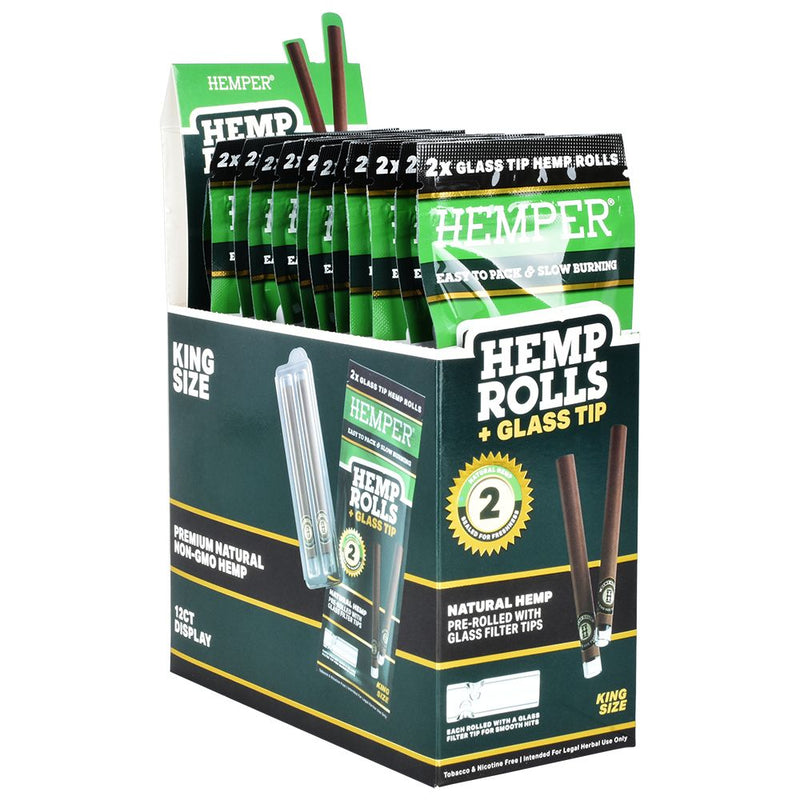 Hemper Hemp Rolls + Glass Tips | 12pk - Headshop.com