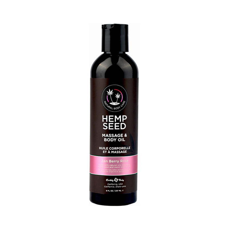 Earthly Body Hemp Seed Massage & Body Oil Zen Berry Rose 8 oz.