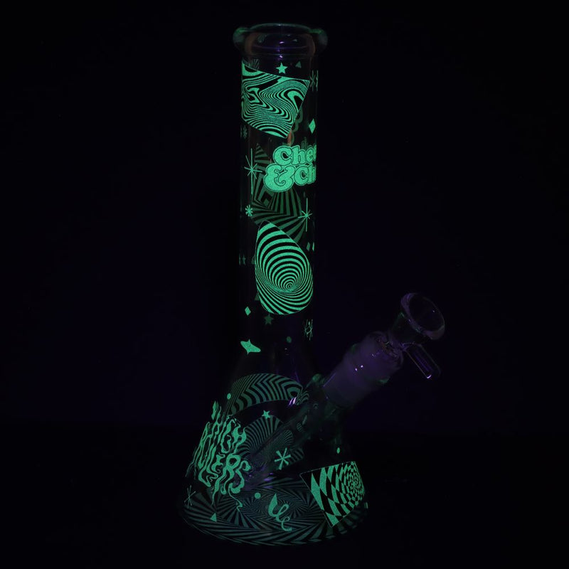 Cheech & Chong Glass Optical Illusion Glow Glass Beaker Water Pipe - 10" / 14mm F