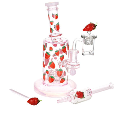 Pulsar Strawberry Cough Glow In The Dark Dab Rig Kit - 8" / 14mm F - Headshop.com