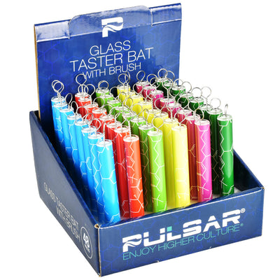 Pulsar Glass Taster Bat - 4"/THC Molecule/Asst - 48PC DISP - Headshop.com