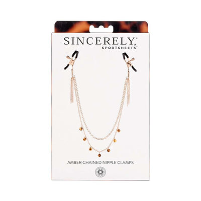 Sincerely, Sportsheets Amber Adjustable Chained Nipple Clamps Tortoiseshell - Headshop.com