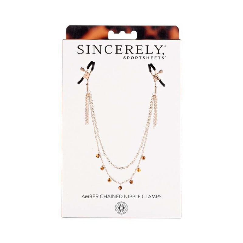 Sincerely, Sportsheets Amber Adjustable Chained Nipple Clamps Tortoiseshell - Headshop.com