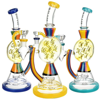 EG Glass Rainbow Striped Glass Water Pipe - 11" / 14mm F / Colors Vary - Headshop.com