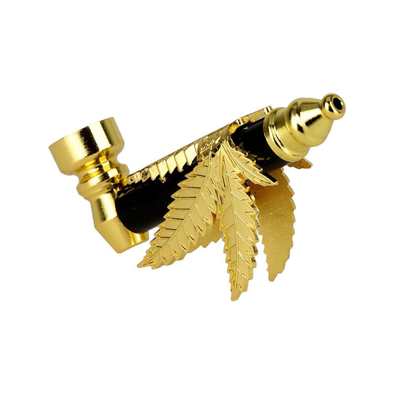 Metal Hemp Leaf Hand Pipe - 3.5" 12ct