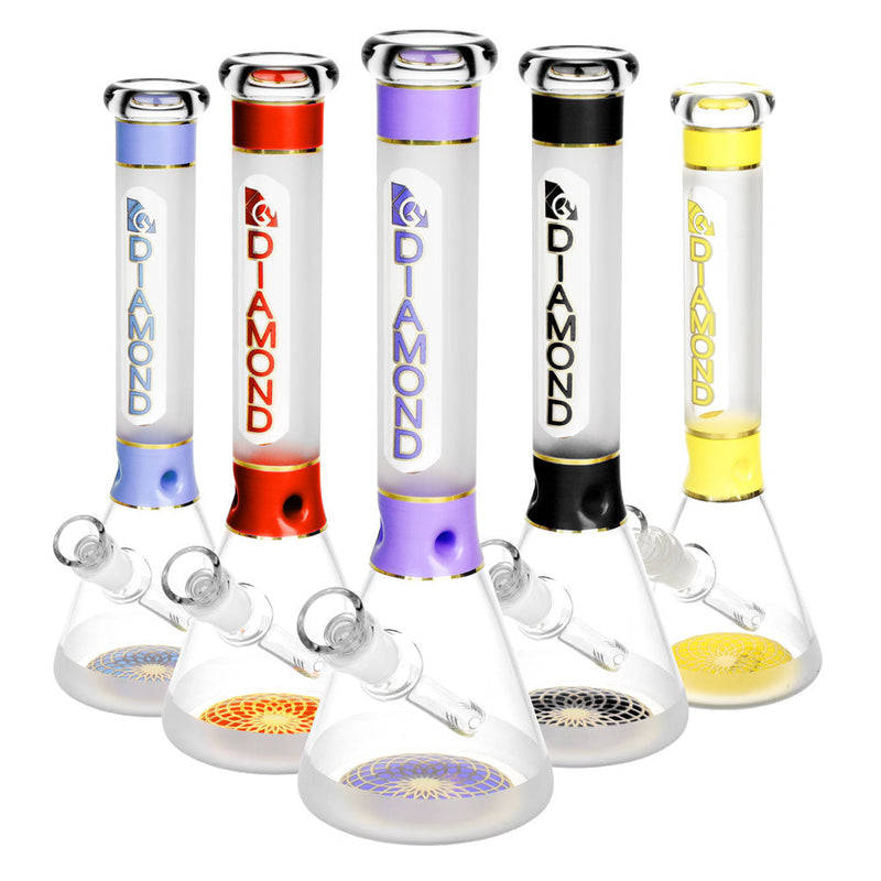 Diamond Glass Stripes Water Pipe-12"/14mmF/Colors Vary - Headshop.com