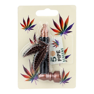 Metal Hemp Leaf Hand Pipe - 3.5" 12ct