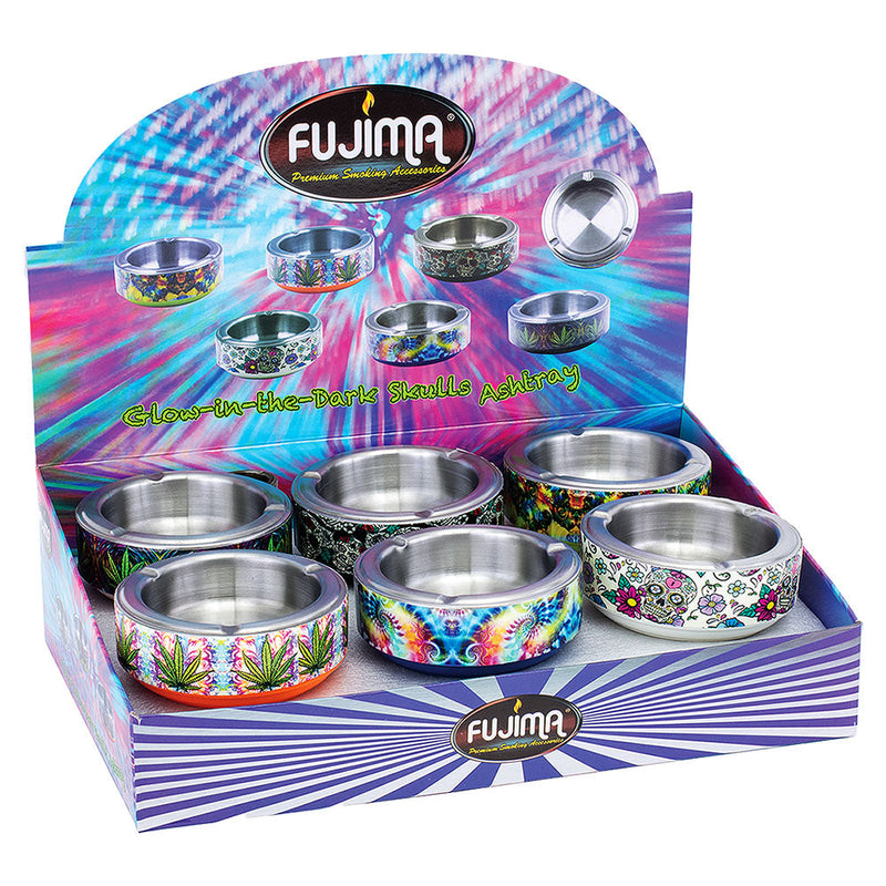 12PC DISP- Fujima Trippy Glow Ashtray -4.25"/Asst Styles - Headshop.com