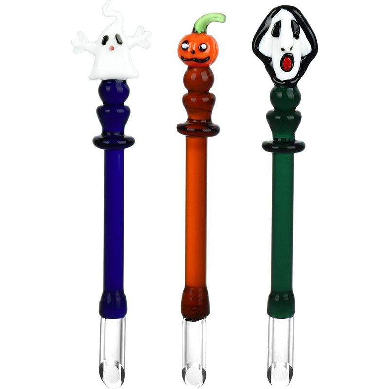 3CT BUNDLE - Uncanny Valley Halloween Assortment Scoop Tip Glass Dab Tools - 5.75" - Headshop.com