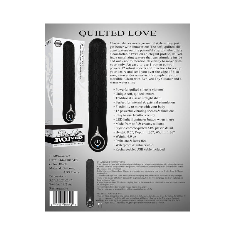 Evolved Quilted Love Rechargeable Textured Silicone Sli mline Vibrator Black