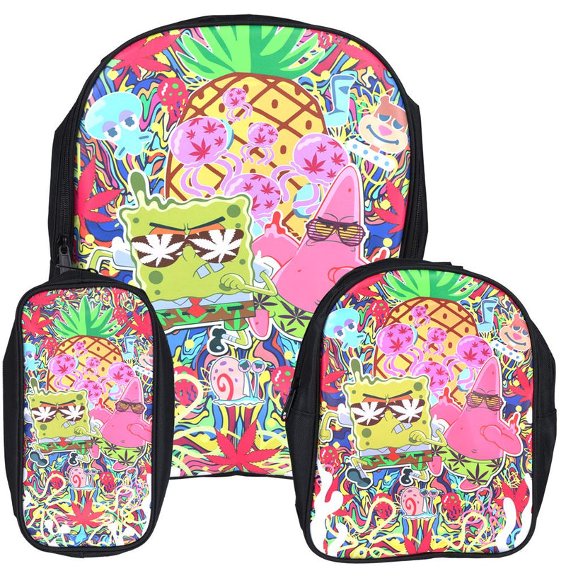 Dabtized Smoker Toon Characters Backpack & Zipper Pouch | 3pc Set | 14" x 16.5"