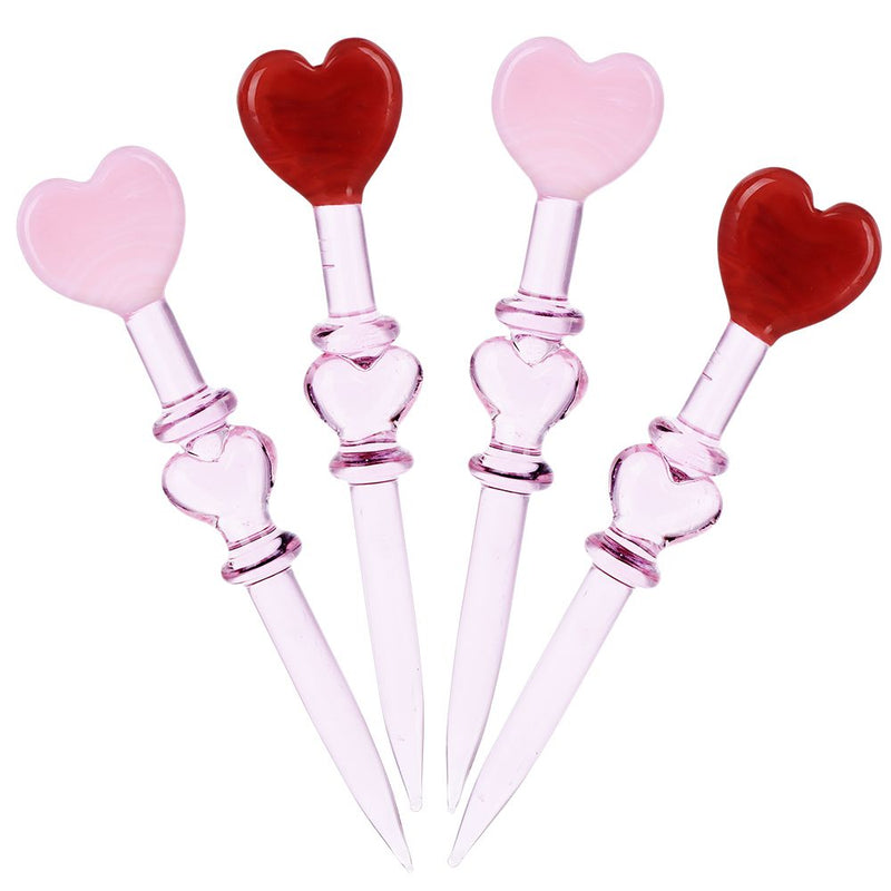 4CT BUNDLE - Hearts of Love Glass Dab Tool - 5.25" / Assorted Colors