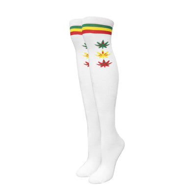 Julietta Three Rasta Leaves Over the Knee Socks - Headshop.com