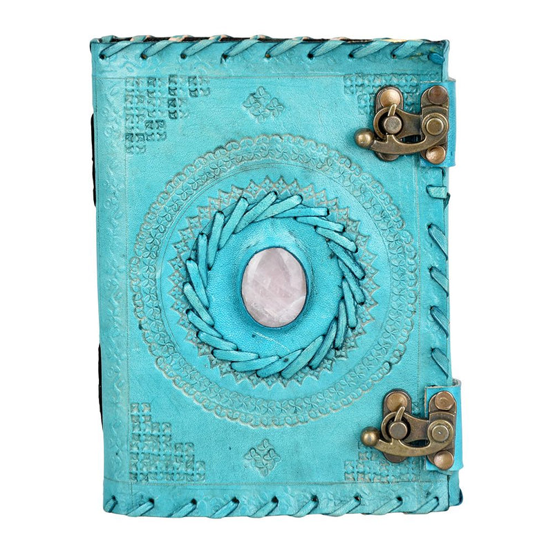 Blue Leather & Quartz Embossed Leather Journal - 5"x7"