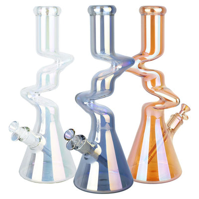 Twisty Tunnel Electroplated Glass Water Pipe - 14.75" / 14mm F / Colors Vary - Headshop.com