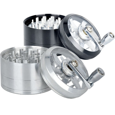 Piranha RETRO Clear Crank Top Aluminum Grinder | 4pc | 2.5" - Headshop.com