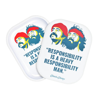 Cheech & Chong's x Pulsar Mini Metal Rolling Tray w/ Lid - Responsibility / 7"x5.5" - Headshop.com