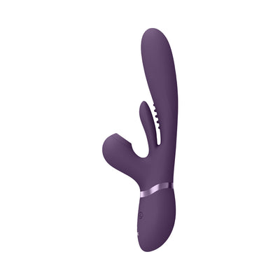 VIVE ENA Rechargeable Thrusting Silicone G-Spot Vibrator with Flapping Tongue and Air Wave Stimulator Purple