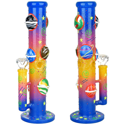 Orbiting Planets Straight Tube Glow in Dark Water Pipe - 13.75" / 19mm F - Headshop.com