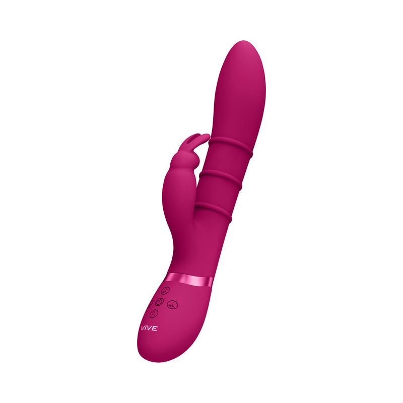 VIVE SORA Rechargeable Silicone G-Spot Rabbit Vibrator with Up & Down Stimulating Rings Pink