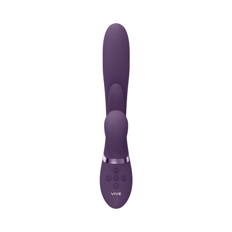 VIVE KURA Rechargeable Thrusting Silicone G-Spot Vibrator with Flapping Tongue and Pulse Wave Stimulator Purple