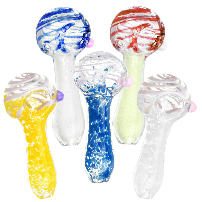 Swirled and Fritted Spoon Pipe - 3.5" / Colors Vary - Headshop.com