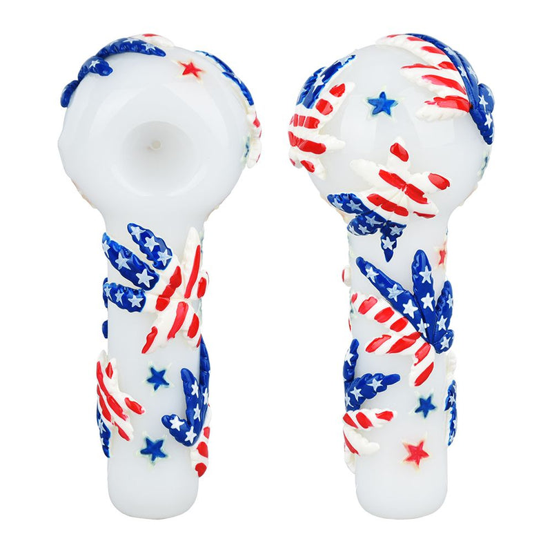 Patriot Leaf Glow In The Dark Glass Spoon Pipe - 5" - Headshop.com