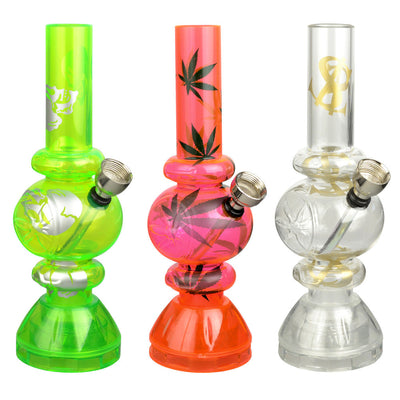 Mini Acrylic Bubble Water Pipe w/ Built in Grinder Base - 6.75" / Assorted Designs - Headshop.com