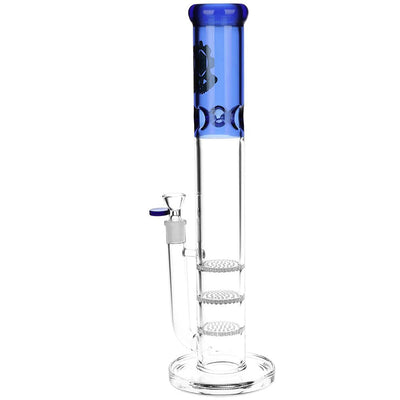 SeshGear Triple Honeycomb Perc Straight Tube Water Pipe - 15" / 14mm F / Colors Vary