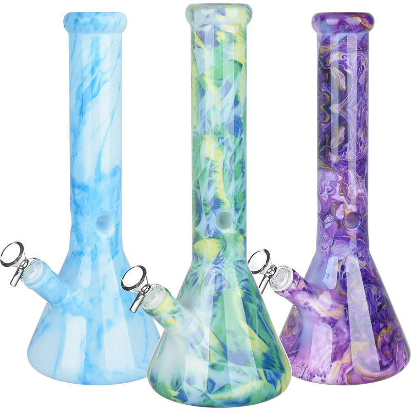 Marbled Glass Beaker Water Pipe | 14mm F | Colors Vary - Headshop.com