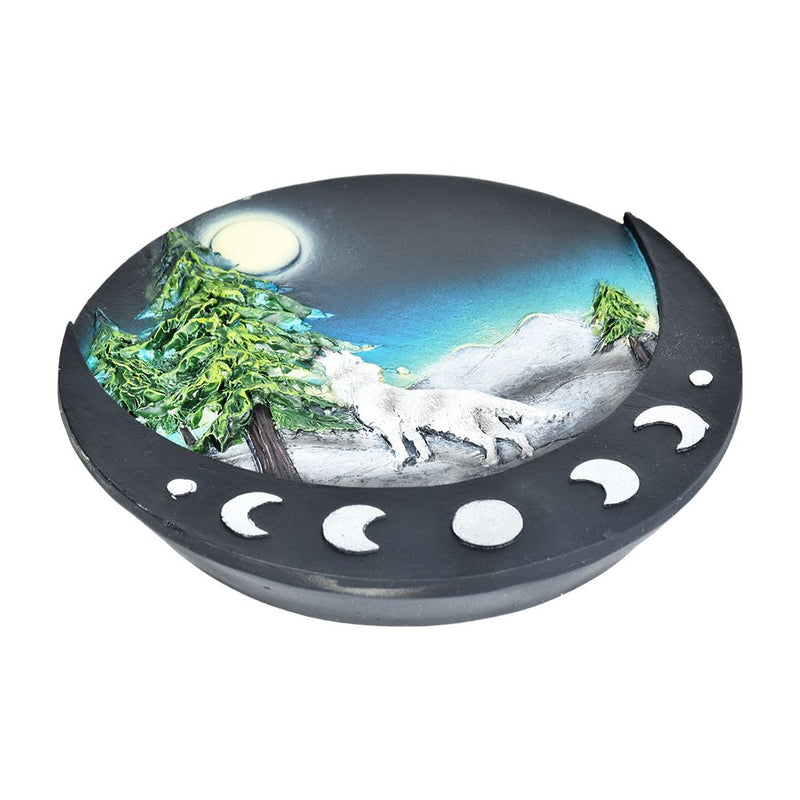 Lone Wolf Polyresin Round Incense Burner - 4.8" - Headshop.com