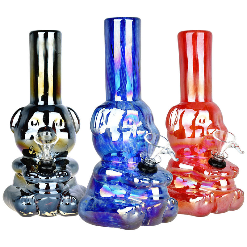 Bear-y Shiny Electroplated Soft Glass Water Pipe - 7.75" / Colors Vary - Headshop.com